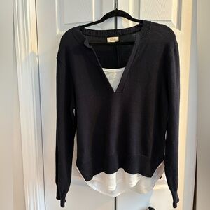 NWT Elan Navy V-Neck Sweater with Layered Look Women’s L
